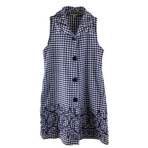 TRISHA TYLER NAVY GINGHAM COTTON SHORT DRESS EUC